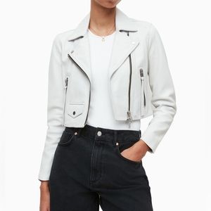 AllSaints Elora Cropped Genuine Leather Moto Biker Jacket